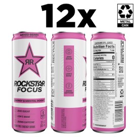 Rockstar Rockstar Focus, Mixed Berry, 12 Fl Oz Cans (Pack of 12)
