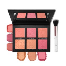 Orange Rose Blush Palette,6 Color Matte Shimmer Blendable Blusher Contour Powder for Cheeks,Pink High Pigment Long Lasting Facial Blush with Brush,Thanksgiving Christmas Face Makeup Product for Women