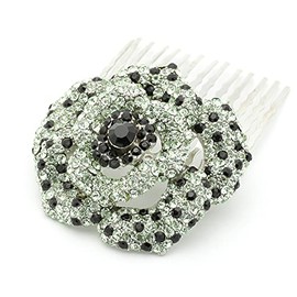 Medium Decorative Hair Comb Rhinestone Crystal Rose Bridal Hair Comb, Green