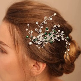 BERYUAN Green Rhinestone Hair Pins Pearls Crystal Hair Accessory for Wedding Women Girls Women Wedding Hair Accessory Silver Hair Pins for Women Girls