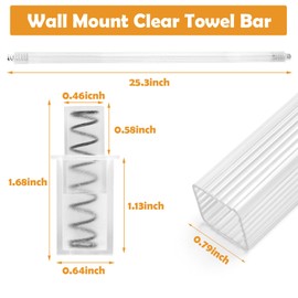 Showingo 24 Inch Clear Replacement Bathroom Towel Bar with Adjustable Spring Loaded Ends Sturdy Plastic Wall Mount for Bathroom and Kitchen Towel Storage- Replacement Towel Bar for Ceramic Holder