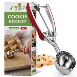 Spring Chef Red Large Stainless Steel Cookie Scoop for Baking - Multifunctional #20 Melon Baller with Trigger Release, 2.93 Tbsp Food Scooper for Ice Cream - Dishwasher Safe Cookie Dough Scoop