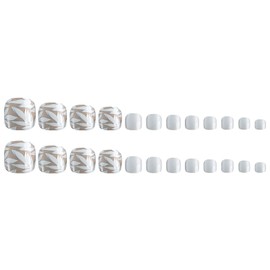 White Press on Toenails Short Square Fake Toenails Silver Edge Leaves False Toenails Full Cover Glossy Acrylic Toe Nails Spring Leaf Glue on Toe Nails Summer Beach Holiday Stick on Toenails for Women