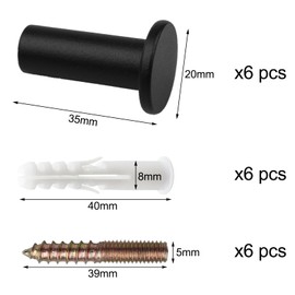 KMKANPO 6 sets of coat hooks, wall coat hooks, coat hooks with mounting accessories, coat hooks, wall hooks, coat hooks, matt black, for bathroom, towel hooks, bedroom coat hooks