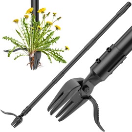 PECHAM Weeder - The Original Stand Up Weed Puller Tool with Long Handle - Made with Lightweight Steel & 4-Claw Steel Head Design - Easily Remove Weeds Without Bending, Pulling, or Kneeling, black