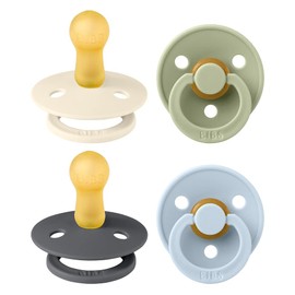 BIBS Colour Soothers Pack of 4, BPA-Free, Cherry Shape Nipple. Natural Rubber/Latex, Made in Denmark. 6-18 Months (Pack of 4), Iron Mix