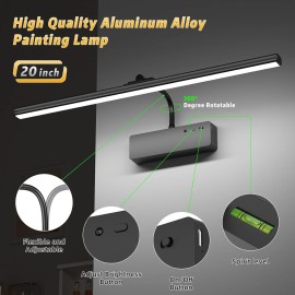 Evotech Black 20" L350 Wall Picture Lights w/Remote 3 Colors Dimmable USB Rechargeable