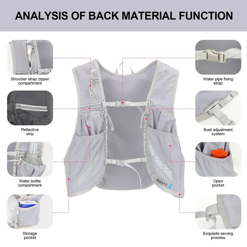 INOXTO Running Hydration Vest Backpack,Lightweight Insulated Pack with 1.5L Water