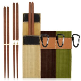 Rosewood 6 Pieces Christmas Foldable Wood Chopsticks Portable Outdoor Utensils Reusable Travel Chopsticks Collapsible with Carrying Pouch