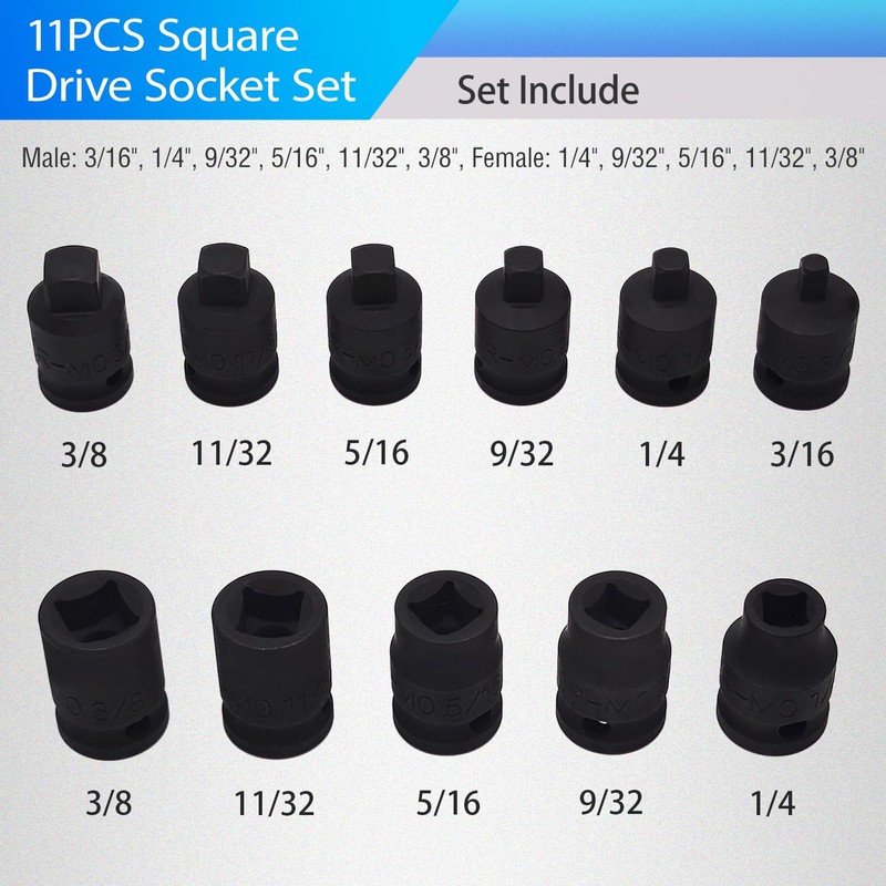 JEUCLEL 11PCS 3/8" Drive Impact Bits Sockets Set, Tapered Male