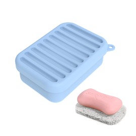 Portable Leak Proof Travel Soap Container, SiliconeTravel Soap Case with Draining Pad, Enhanced Compact Travel Soap Dish,Shatterproof Soap Holder for Traveling, Camping, Gym, Dorm (Light Blue)