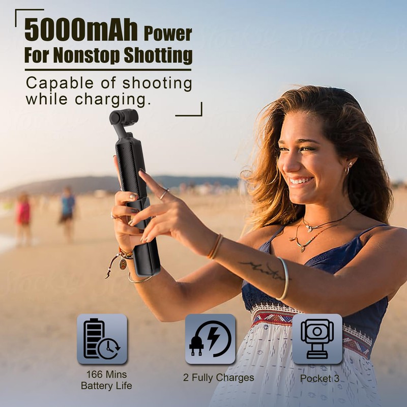 Ranzyfa Compatible with DJI Osmo Pocket 3 Battery Handle, Built-in