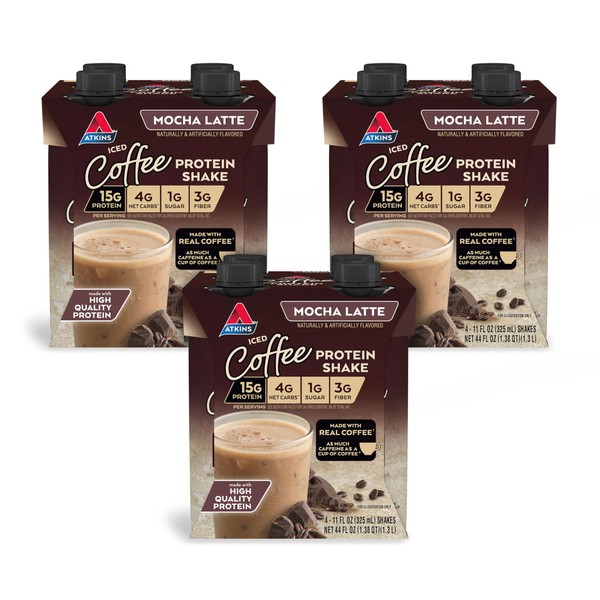 Atkins Mocha Latte Iced Coffee Flavored Protein Shake, High Protein,