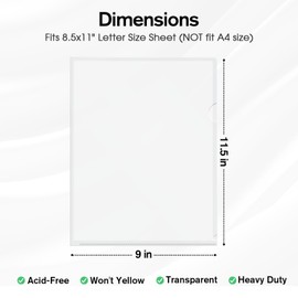 KTRIO Clear Folders Sleeves Plastic Documents Project Pockets 12 Pack, Fits Letter Size 8.5x11 Paper, L-Shaped File Jackets, Acid-Free Poly Plastic, Transparent