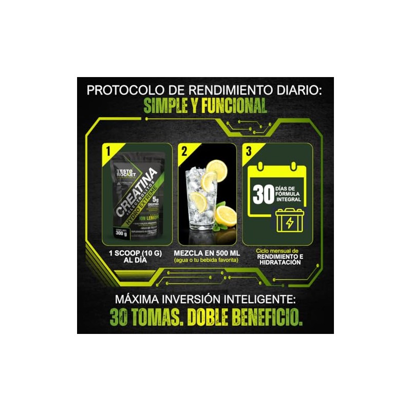Creatina Monohidratada Micronizada + Electrolitos, Magnesio, Potasio, Vitaminas y Agua