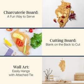 Totally Bamboo Destination Illinois Shaped Cutting Board – Bamboo Charcuterie and Serving Board with Hang Tie for Wall Display
