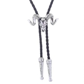Zac's Alter Ego Vintage Ram Skull Western/Cowboy/Rodeo PU Bolo Tie