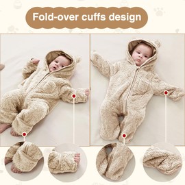 XIFAMNIY Newborn Baby Winter Snowsuit - Bear Outfit Fleece Warm Jumpsuit Romper Hooded Clothes for Infant Girls Boys