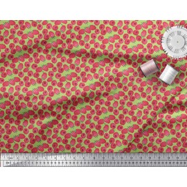 Soimoi Green Cotton Poplin Fabric Raspberry Fruits Fabric Prints By metre 56 Inch Wide
