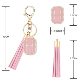 OKAICEN Cubic Zirconia Crystal Alphabet Initial Letter Keychain Pink Tassel Pendant Key Ring for Women Purse Handbag - H