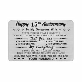 DEGASKEN Wife 15th Wedding Anniversary Card for Her - You Are My Soulmate My Everything - Crystal Wedding Annivesary Metal Wallet Card