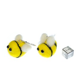 Bee Earrings Miniblings Felt 31Mm Yellow Fluffy Bees Animals Animal Honey