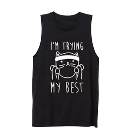 FANNOO Womens Workout Muscle Tank Tops-Humor Funny Saying Fitness Gym Cat Lift Graphic Sleeveless Shirts for Women Black
