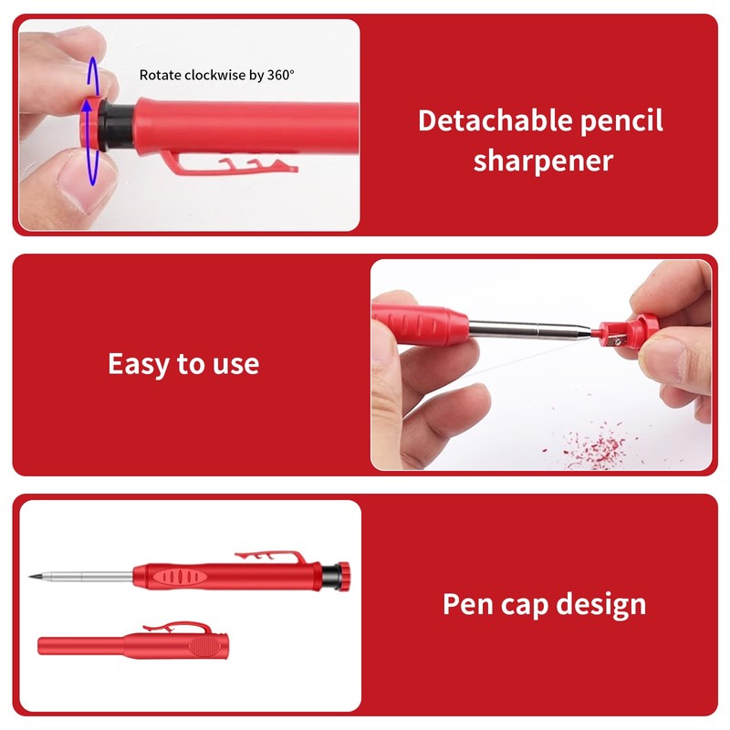 Satiskid 3 Pack Carpenter Pencil with 36 Refills & 3