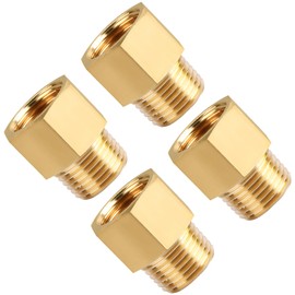 SUNGATOR 4-Pack 1/2 Inch Male x 1/2'' Female Brass Pipe Fitting Adapters, 1/2'' NPT Male to Female Adapters, 1/2'' Brass Pipe Extension Fittings for Shower Head
