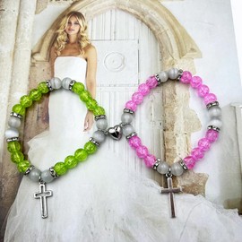 rgwtgkyh Cross Matching Bracelets for Couple Women Men Vintage Stone Bracelet Pink Green Beads Bracelets Friendship Relationship Promise Bracelet for Best Friends Trendy Jewelry Gifts