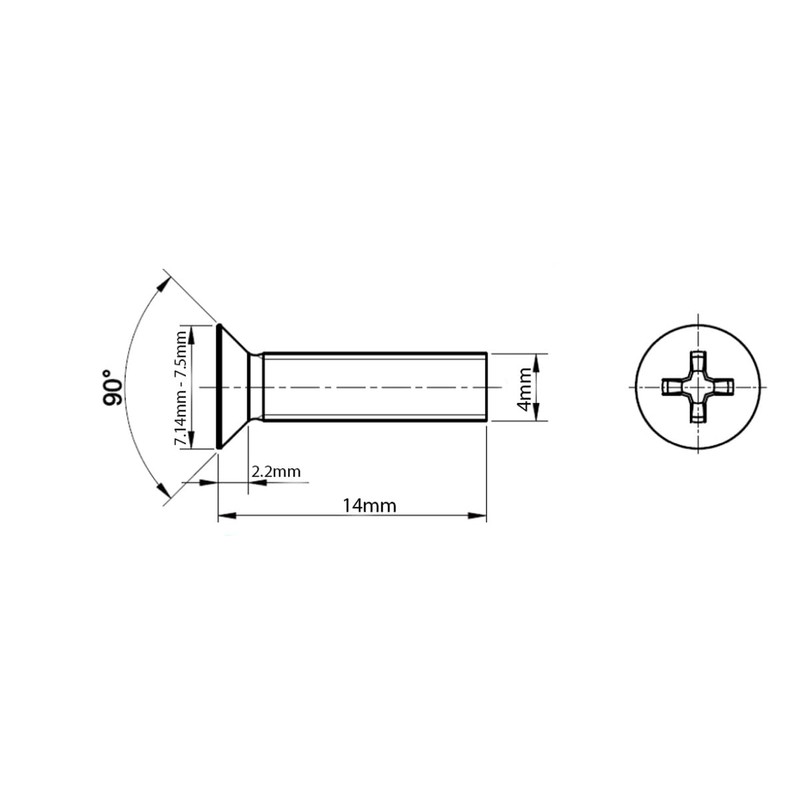 M4 (4mm x 14mm) Phillips Countersunk Machine Screws Flat Head
