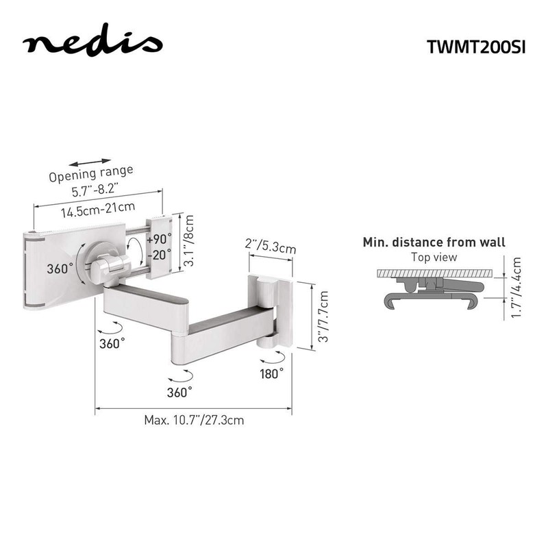 NEDIS Tablet Halterung - 7-12" - Vollbeweglich - Anwendung: Wand