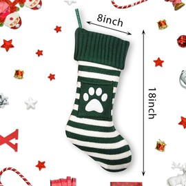 Large Christmas Stockings Christmas Green White Strip Cat Paw Hanging Stocking Christmas Sock Double Sided Fireplace Hanging Stocking for Christmas Party Decoration New Year Xmas Party Favors Supplies