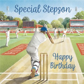 Hunts England - Stepson Cricket Fun Birthday Card - Milo's Gallery - Sport Birthday Card For Stepson - Birthday Card For Cricket Fan Stepson - For Boys, Men, Kids, Adults