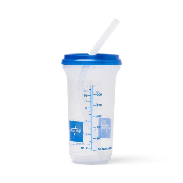 Medline Graduated Noninsulated Carafes, Clear W/Blue Lid, 16 oz