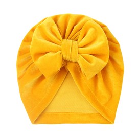 3Pcs Velvet Turban Hats for Baby Girls Boys, Newborn Hat Bow Infant Cap Headwrap Turban Knot Toddler Cap for 0-3 Years Baby (Blue + Pink + Yellow)