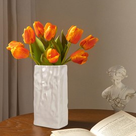 TANXAKUFAN Ceramic Paper Bag Flower Vase, Unique Flower Vase for Modern Home Minimalist Decor, Book Shelf Vase for Flower, White Ceramic Flower Vase, White