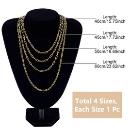 AHANDMAKER 4Pcs Golden Paperclip Chain Necklaces, 4 Sizes 15/17/19/23 Inch Stainless Steel Layering Stacks Necklaces for Women Trendy Fashion Aesthetic Jewelry Gift, Stainless Steel, No Gemstone