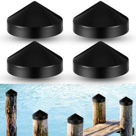 Landical 4 Pcs Marine Dock Piling Cap Piling Cone 9 x 9 x 4.92 Inches Coned Black Protective Dock Post Caps Boat Pylon Cone Edge Pole Caps for Marine Flat Top Design