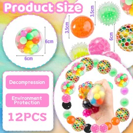 RtottiM 12 Stress Balls, Anti-Stress Ball, Mesh Stress Balls, Anti Stress Squeeze Grape Balls, Anti Stress Toy, Anti-Stress Balls for Children Adults, for Anxiety Relief and Soothing