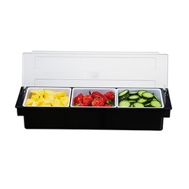 MUKEEN Ice Cooled Condiment Serving Container-3 Compartment Chilled Garnish Tray Bar Caddy with Hinged Lid (3 Compartments)
