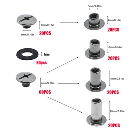 JXPXJMY 80 PCS Chicago Screw Set, Carbon Steel Binding Rivets for Books Leather Ledgers Travel Cases,Size M5*4/6/8/10 mm with Gasket (Shiny Black)