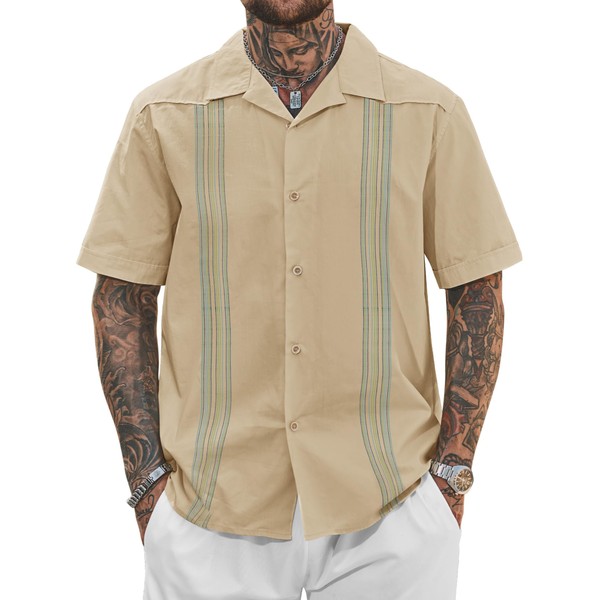 Herberton Mens Holiday Top Fashion Button Down Shirt Guayabera Cuban