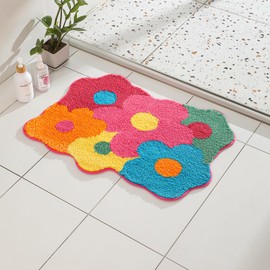 Fosiyaa Flower Bath Mat, Cute Funny Colorful Bathroom Rugs Microfiber Absorbent Non Slip Bath Rug for Girls Women Shower, Bedroom Decor, Machine Washable, 20IN x 29.53IN