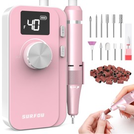 SURFOU Fresa per Unghie 40000 Giri/min, Lima Elettrica Senza Fili Ricaricabile 4000mAh, Velocità Regolabile, Silenziosa e a Basse Vibrazioni, Display LCD, per Gel, Acrilico e Naturali