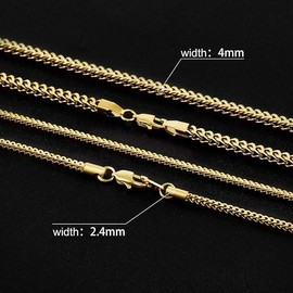 NOBYLO Mens Solid Stainless Steel Franco Chain 2.5MM 4MM 14K Gold Plated Franco Necklace Bracelet For Men Women 18''-24'', 18 inches, Stainless Steel, no stone