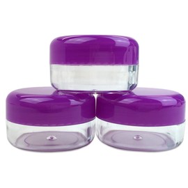 Beauticom 15 gram/15ml Empty Clear Small Round Travel Container Jars with Lids for Make Up Powders, Eyeshadow Pigments, Lotions, Creams, Lip Balm, Lip Gloss, Samples (6 Pieces, Purple Lid)