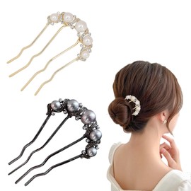 YANHUILAY Yaijiai Winding Comb (Set of 2) Pearl, Hair Ornament, Evening Wrap, Hair Comb, Hair Closure, Hair Arrangement, Hot Hair, Bun Simple, Kimono, Everyday Use, Wedding, Graduation, School