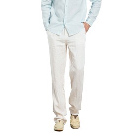 Manwan walk Men’s Casual Beach Trousers Elastic Loose Fit Lightweight Linen Summer Pants K70 (X-Large, White)
