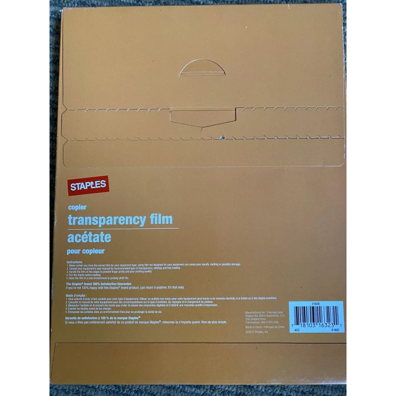 NEW staples transparency film 100 Sheets 8.5”/11”